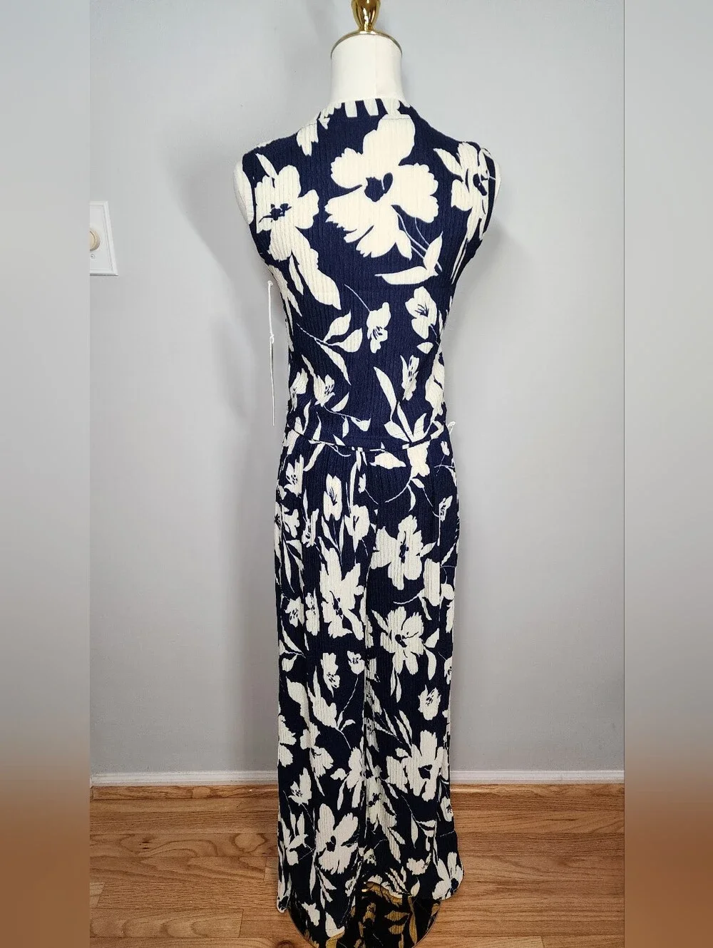 Crinkle Crop Top & Pants Set Floral Sleeveless Wide-Leg Casual Outfit Size L